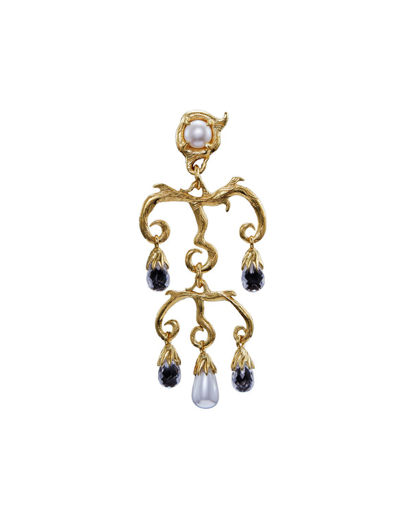 Secret Garden Chandelier Gold Plated Earring w. Beads & Quartz