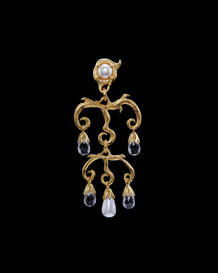 Secret Garden Chandelier Gold Plated Earring w. Beads & Quartz