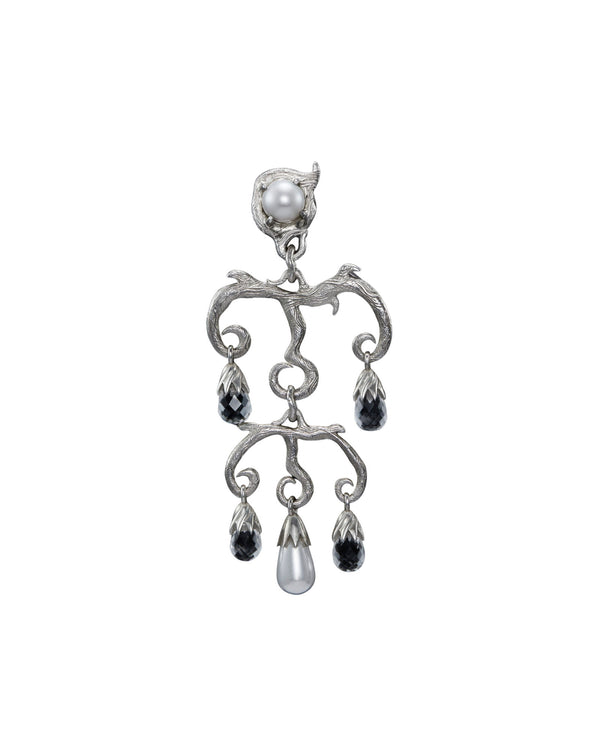 Secret Garden Chandelier Silver Earring w. Beads & Quartz