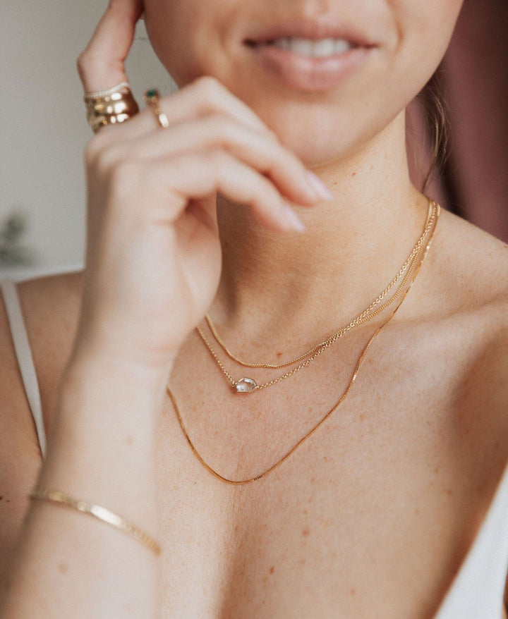 Shield 14K Gold Necklace w. Topaz