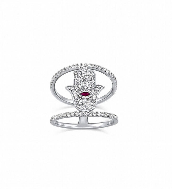 Lucky Hand 14K Gold Ring w. Diamonds & Ruby