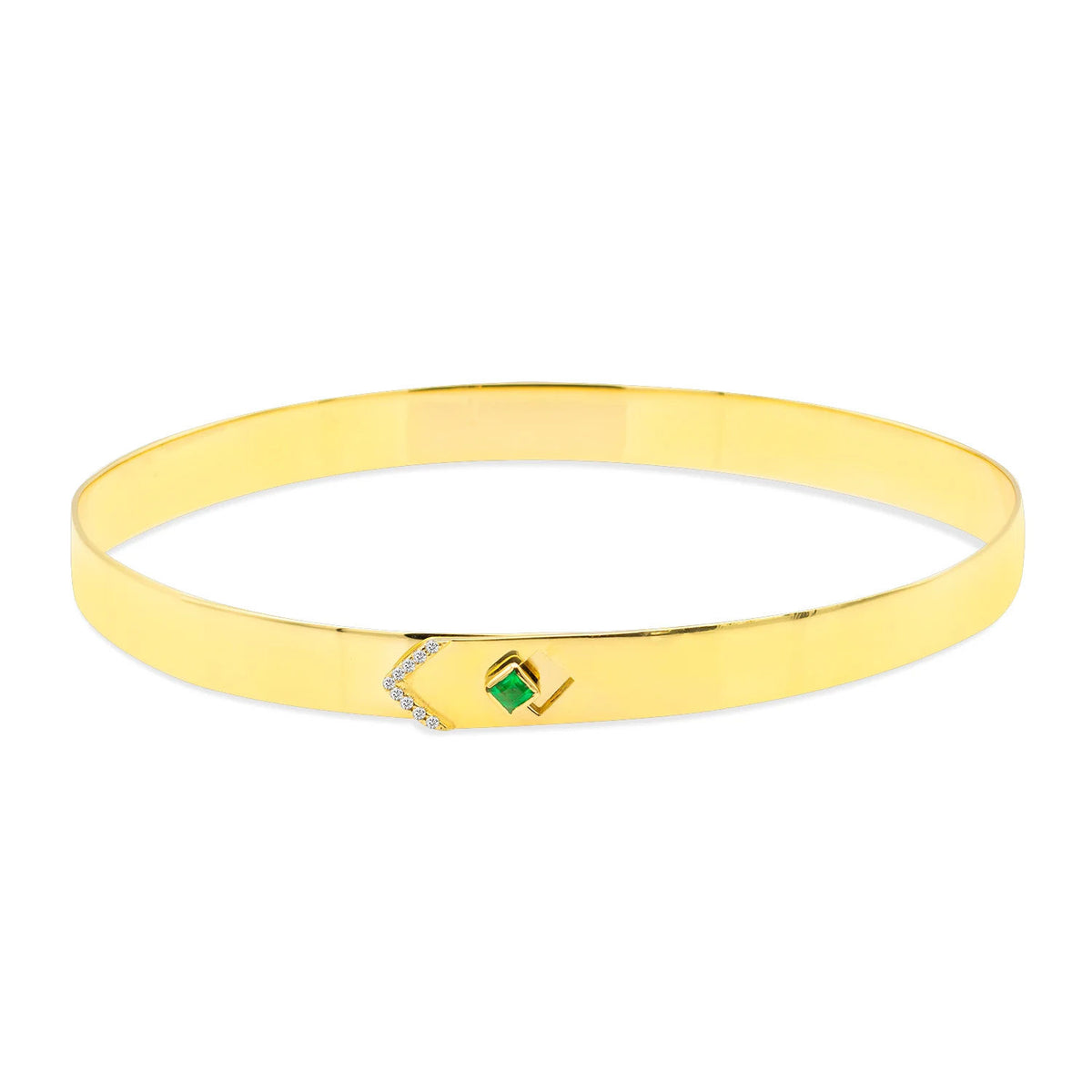 Loquet 14K Gold Bangle w. Diamonds & Centerstone of Choice