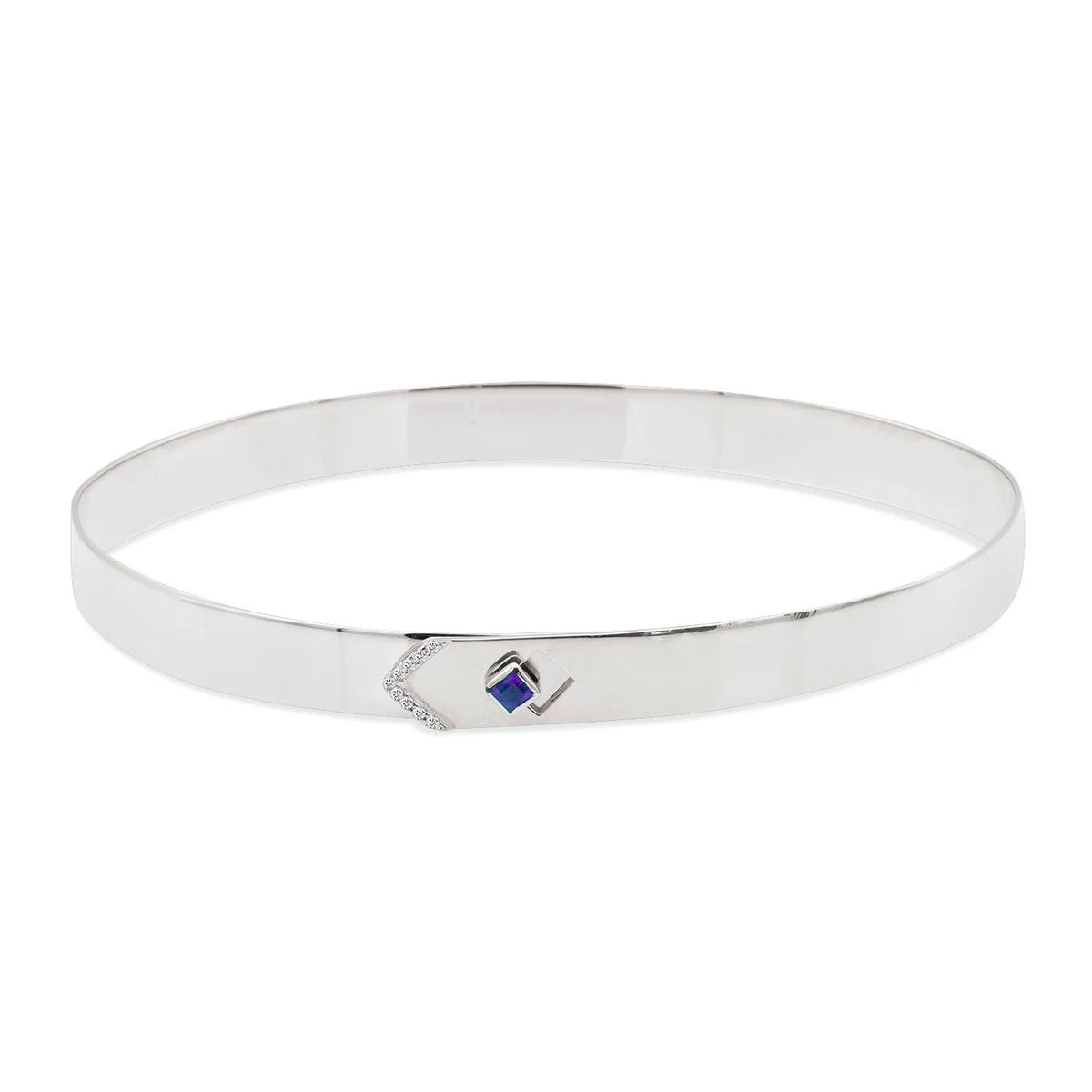 Loquet 14K Gold Bangle w. Diamonds & Centerstone of Choice