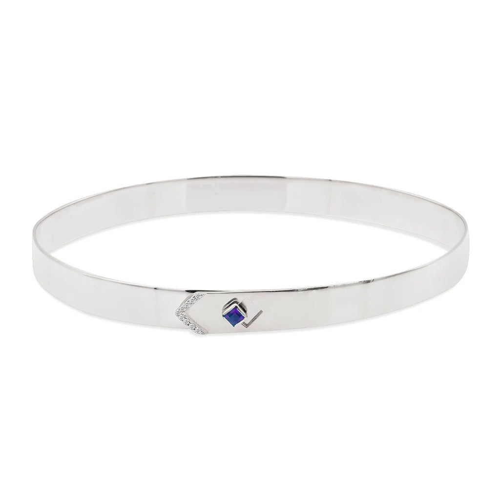 Loquet 14K Gold Bangle w. Diamonds & Centerstone of Choice