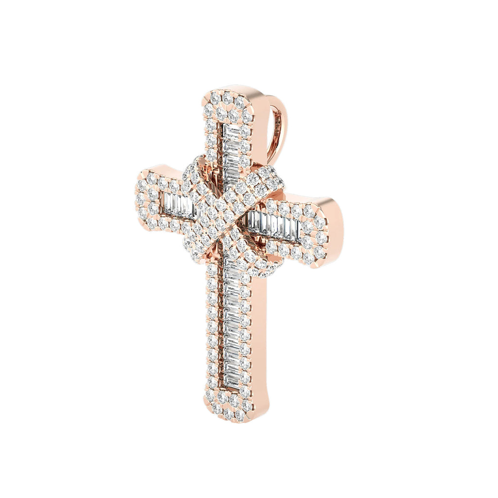 Tennis Cross 14K Gold Pendant w. Diamonds