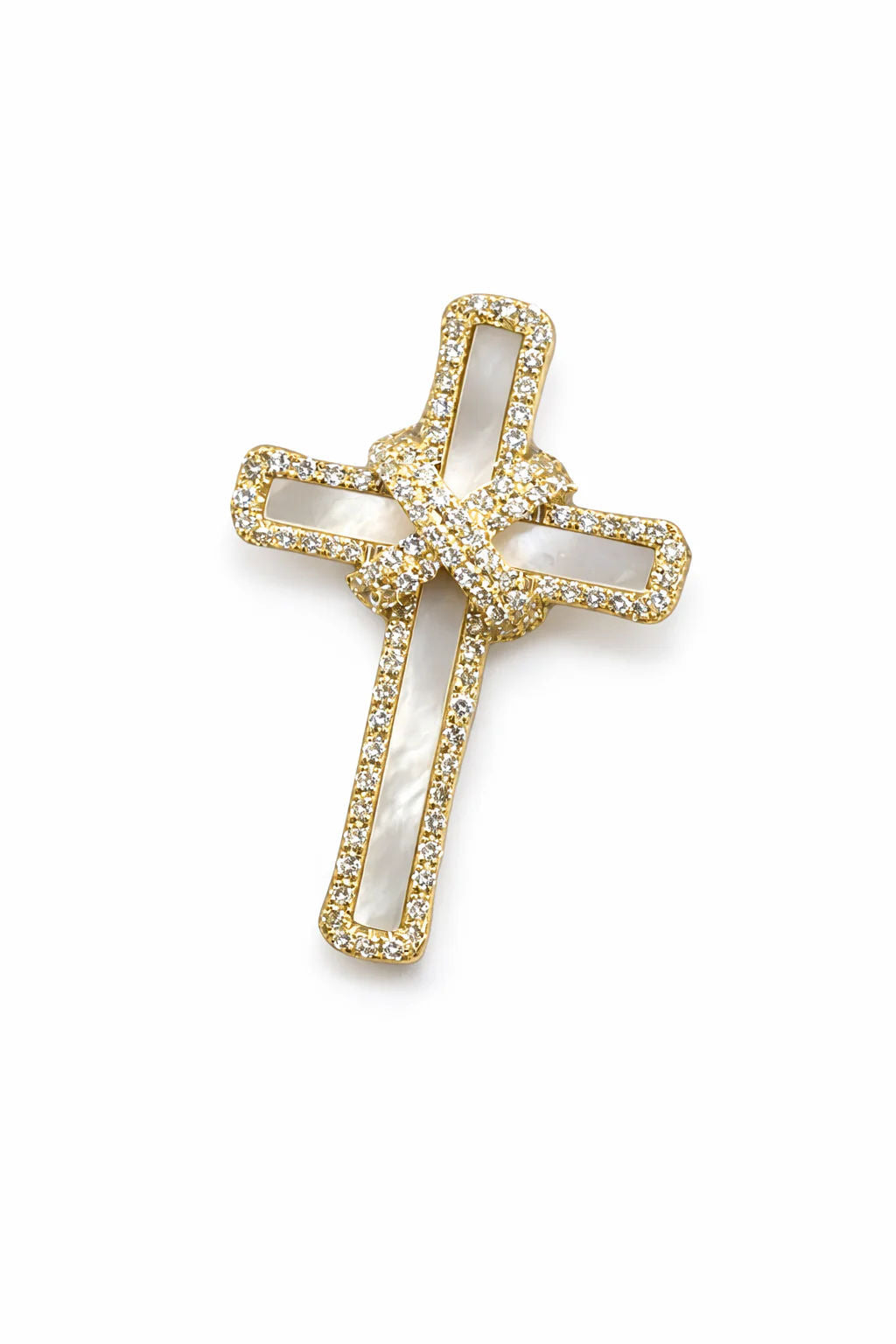 Mop Shir Cross 14K gold Pendant w. Lab-grown Diamonds & Mother of Pearl