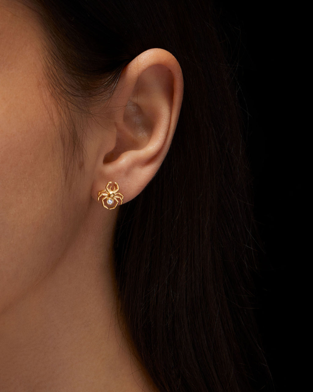 Spider Gold Plated Stud w. Lab-Grown Diamond