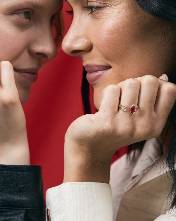 Toi Et Moi 14k or 18k Whitegold Ring w. Lab-Grown Diamond & Lab-Grown Ruby