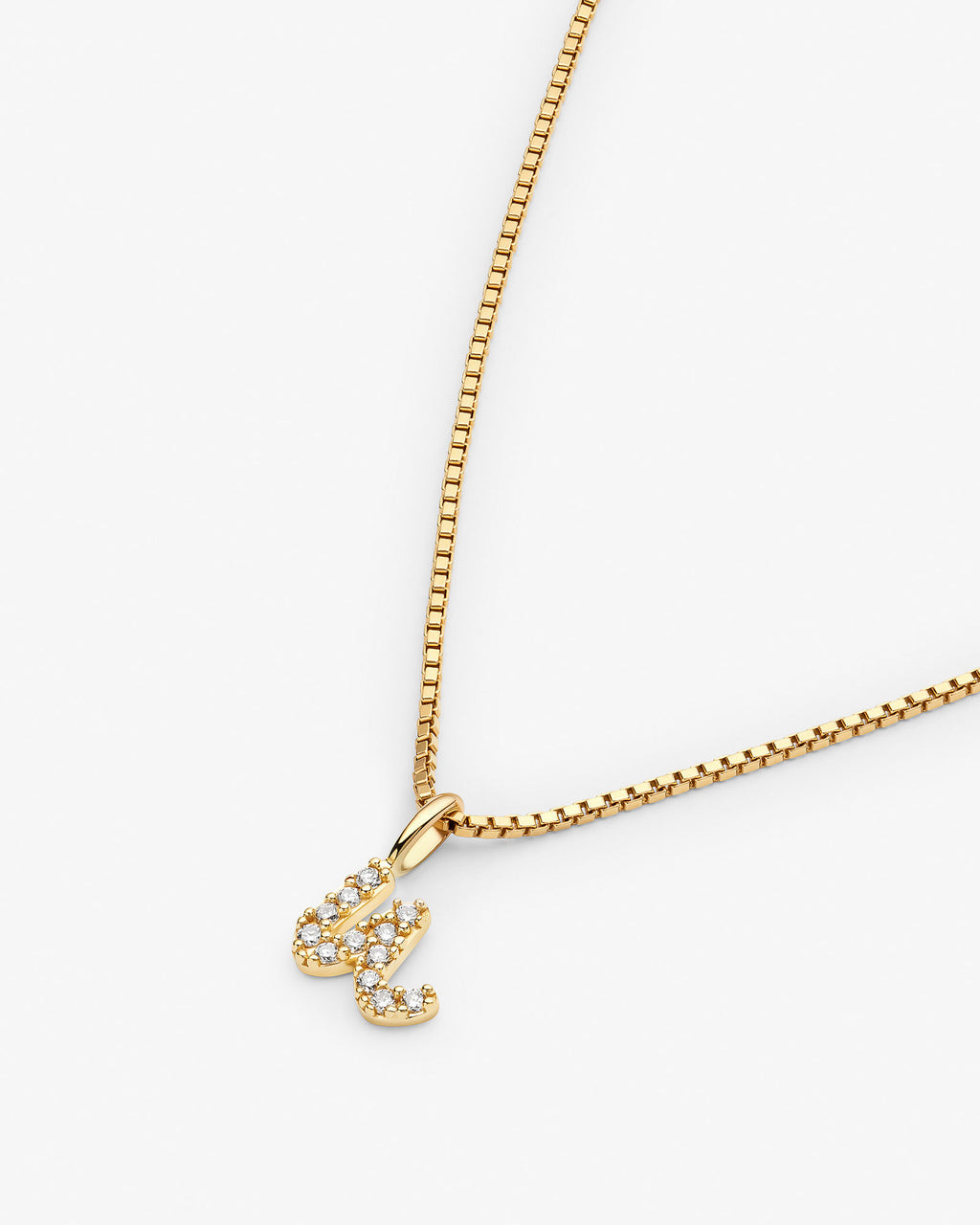 Initial U 14k Gold Necklace w. Lab-Grown Diamonds