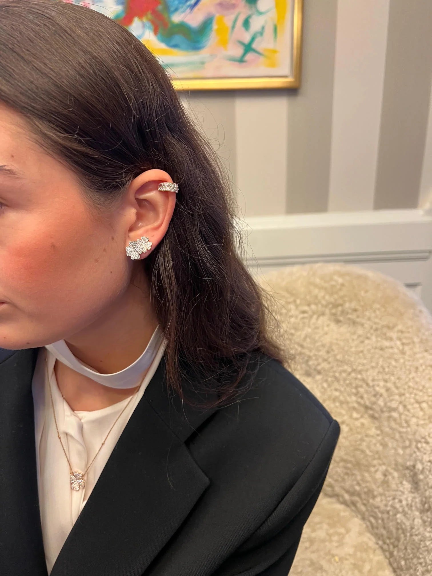 Clover 18K Guld, Rosaguld eller Hvidguld  XL Ørestik m. Diamanter
