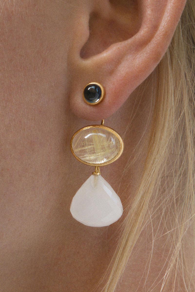 Lotus 18K Gold Studs w. Topaz
