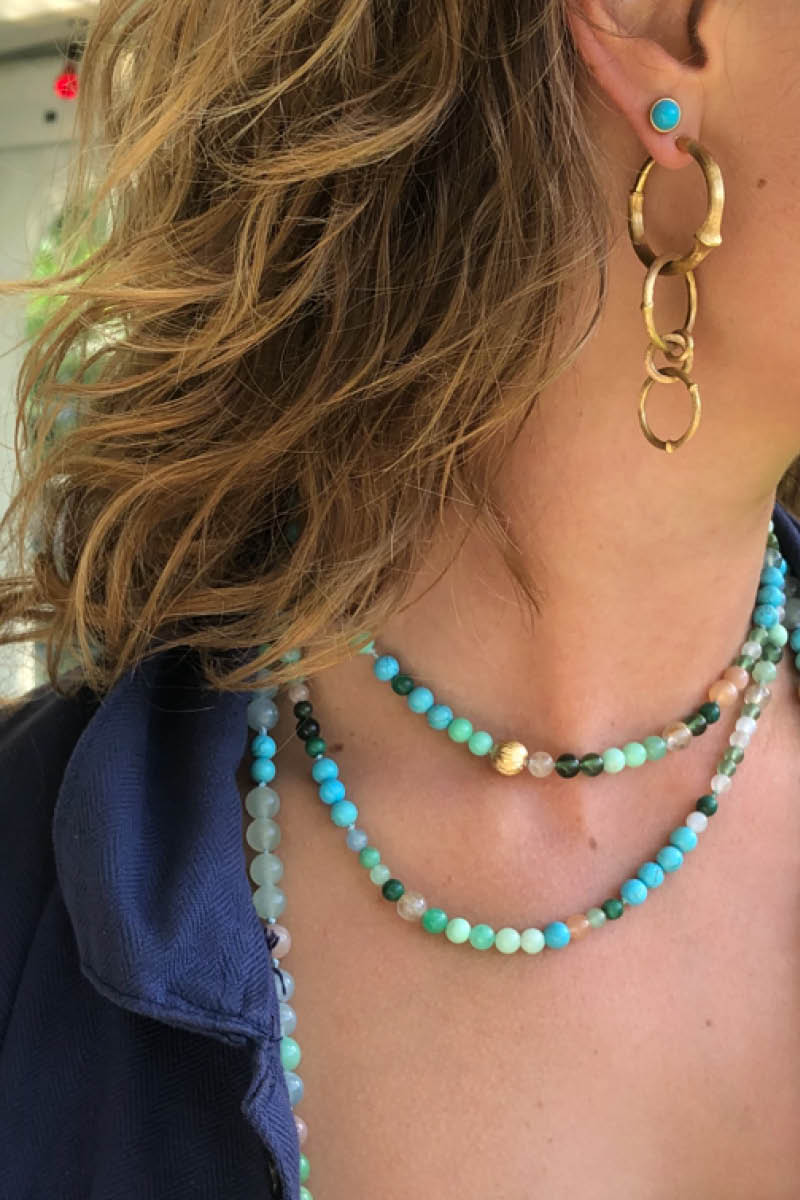 Bead collier Pearls, Turquoise 90 cm.