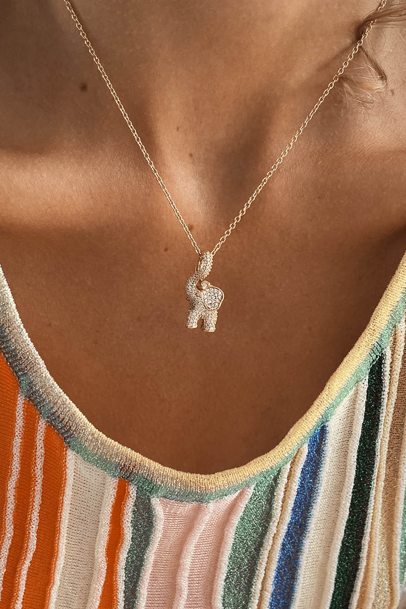 Medium Elephant Charm Pavé-Anhänger aus 18K Gelbgold I Diamanten