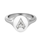 Alphabet 18K Whitegold Initial A Signet Ring w. Solitaire Lab-Grown Diamond