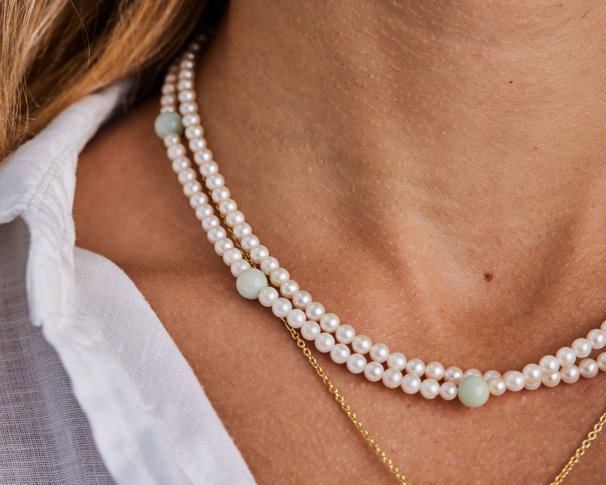 Pearl & Amazonite 18K Gold Necklace