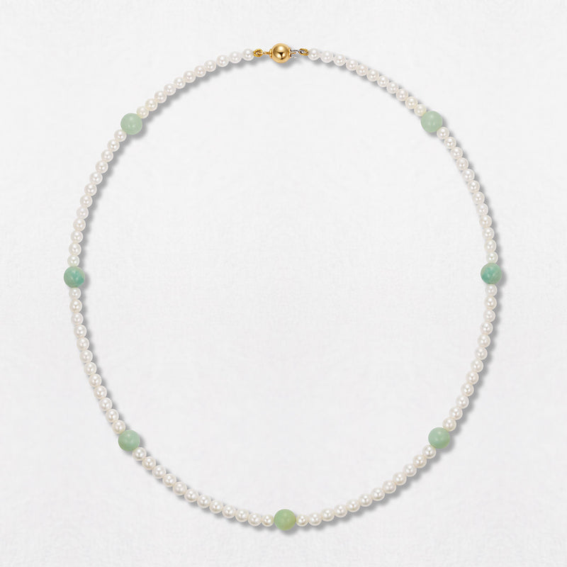 Perle & Amazonite 18k Guld Halskæde