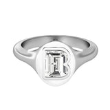 Alphabet 18K Whitegold Initial B Signet Ring w. Solitaire Lab-Grown Diamond