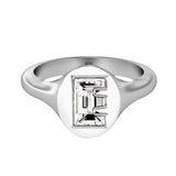 Alphabet 18K Whitegold Initial E Signet Ring w. Solitaire Lab-Grown Diamond