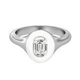 Alphabet 18K Whitegold Initial G Signet Ring w. Solitaire Lab-Grown Diamond