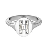 Alphabet 18K Whitegold Initial H Signet Ring w. Solitaire Lab-Grown Diamond