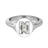 Alphabet 18K Whitegold Initial N Signet Ring w. Solitaire Lab-Grown Diamond