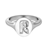 Alphabet 18K Whitegold Initial R Signet Ring w. Solitaire Lab-Grown Diamond