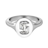 Alphabet 18K Whitegold Initial S Signet Ring w. Solitaire Lab-Grown Diamond