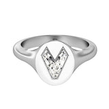 Alfabet 18K Hvidguld Initial V Signet Ring m. Solitaire Lab-Grown Diamant