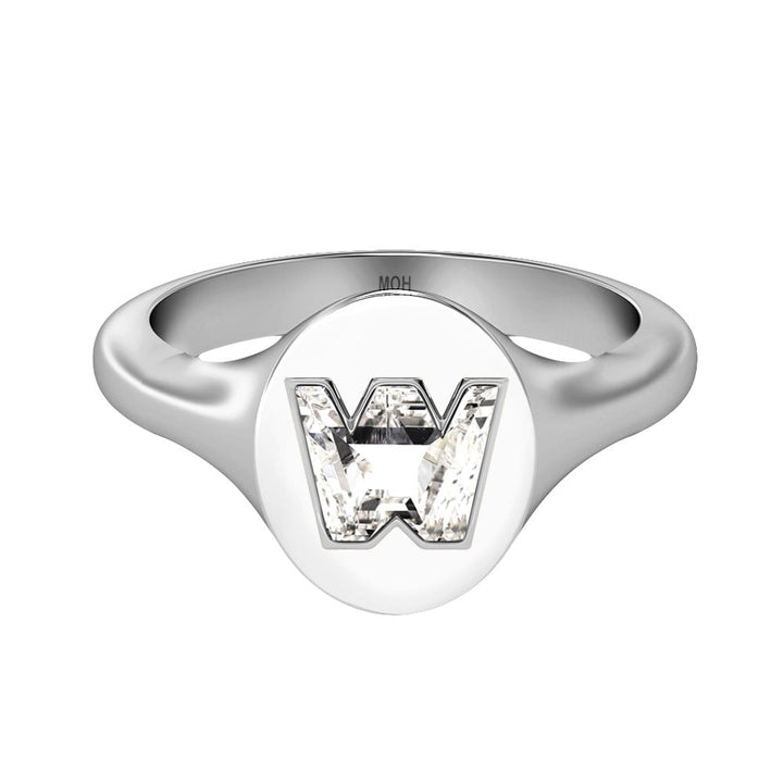 Alfabet 18K HVidguld Initial V Signet Ring m. Solitaire Lab-Grown Diamant
