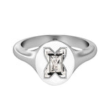 Alphabet 18K Whitegold Initial X Signet Ring w. Solitaire Lab-Grown Diamond