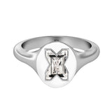 Alphabet 18K Whitegold Initial X Signet Ring w. Solitaire Lab-Grown Diamond