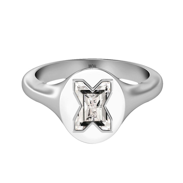Alfabet 18K Hvidguld Initial X Signet Ring m. Solitaire Lab-Grown Diamant