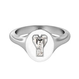 Alphabet 18K Whitegold Initial Y Signet Ring w. Solitaire Lab-Grown Diamond