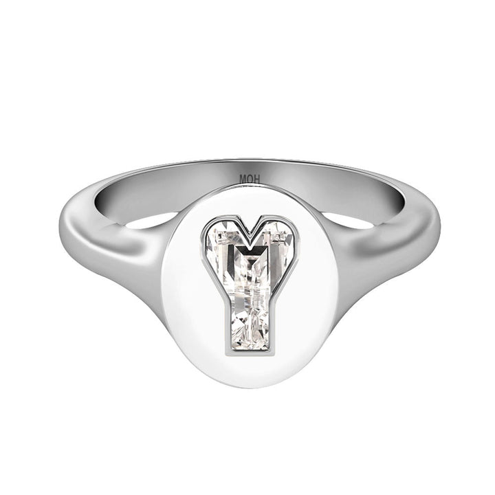 Alfabet 18K Guld Initial Y Signet Ring m. Solitaire Lab-Grown Diamant