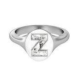 Alphabet 18K Whitegold Initial Z Signet Ring w. Solitaire Lab-Grown Diamond
