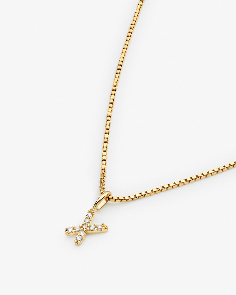 Initial X 14k Gold Necklace w. Lab-Grown Diamonds