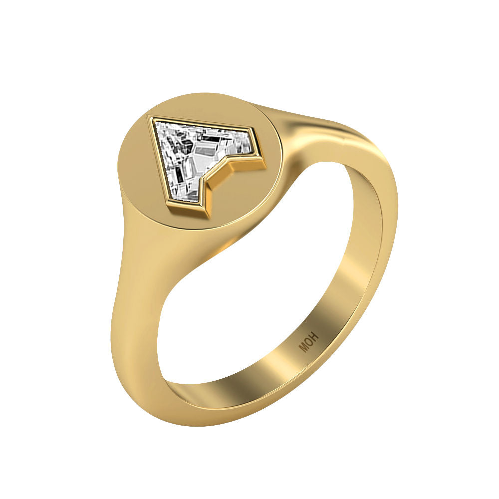 Alphabet 18K Gold Initial A Signet Ring w. Solitaire Lab-Grown Diamond