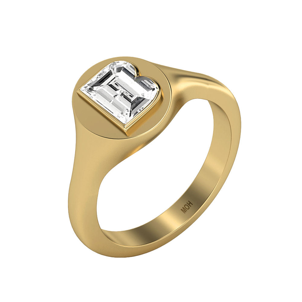 Alfabet 18K Guld Initial B Signet Ring m. Solitaire Lab-Grown Diamant