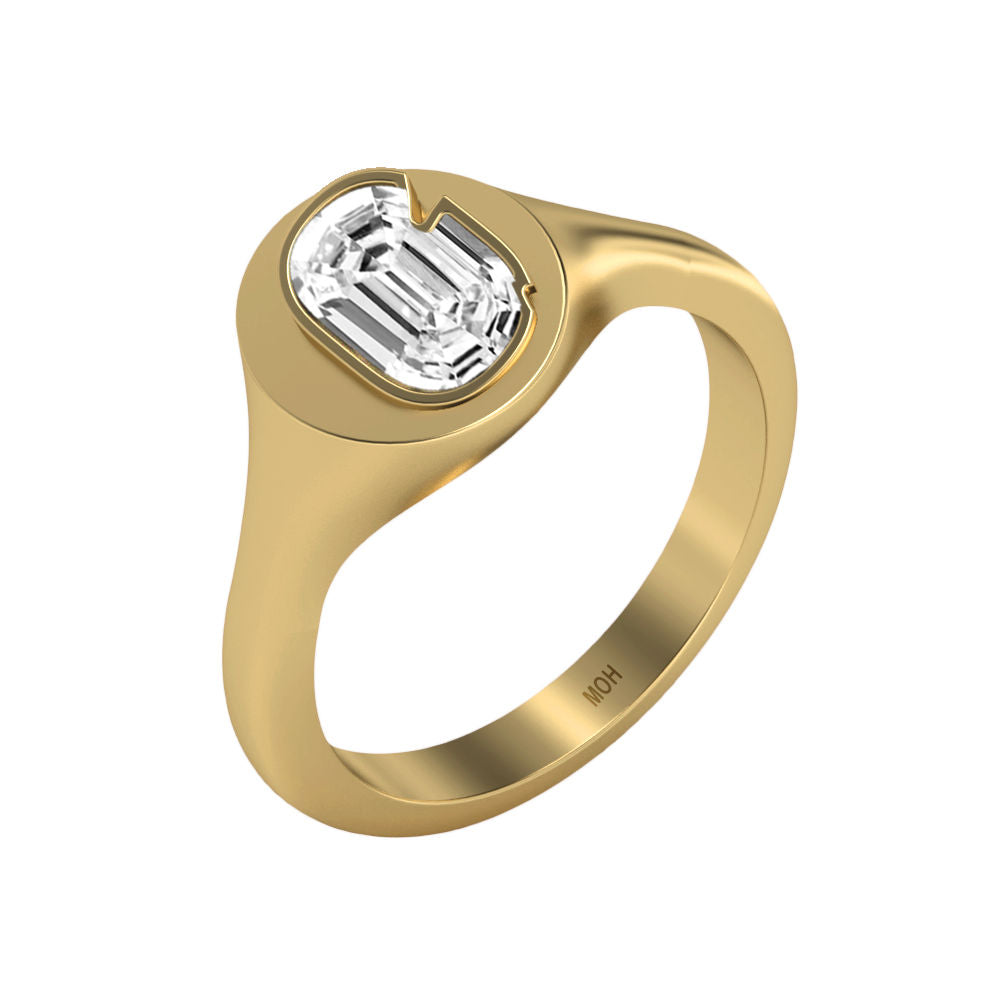 Alphabet 18K Gold Initial G Signet Ring w. Solitaire Lab-Grown Diamond