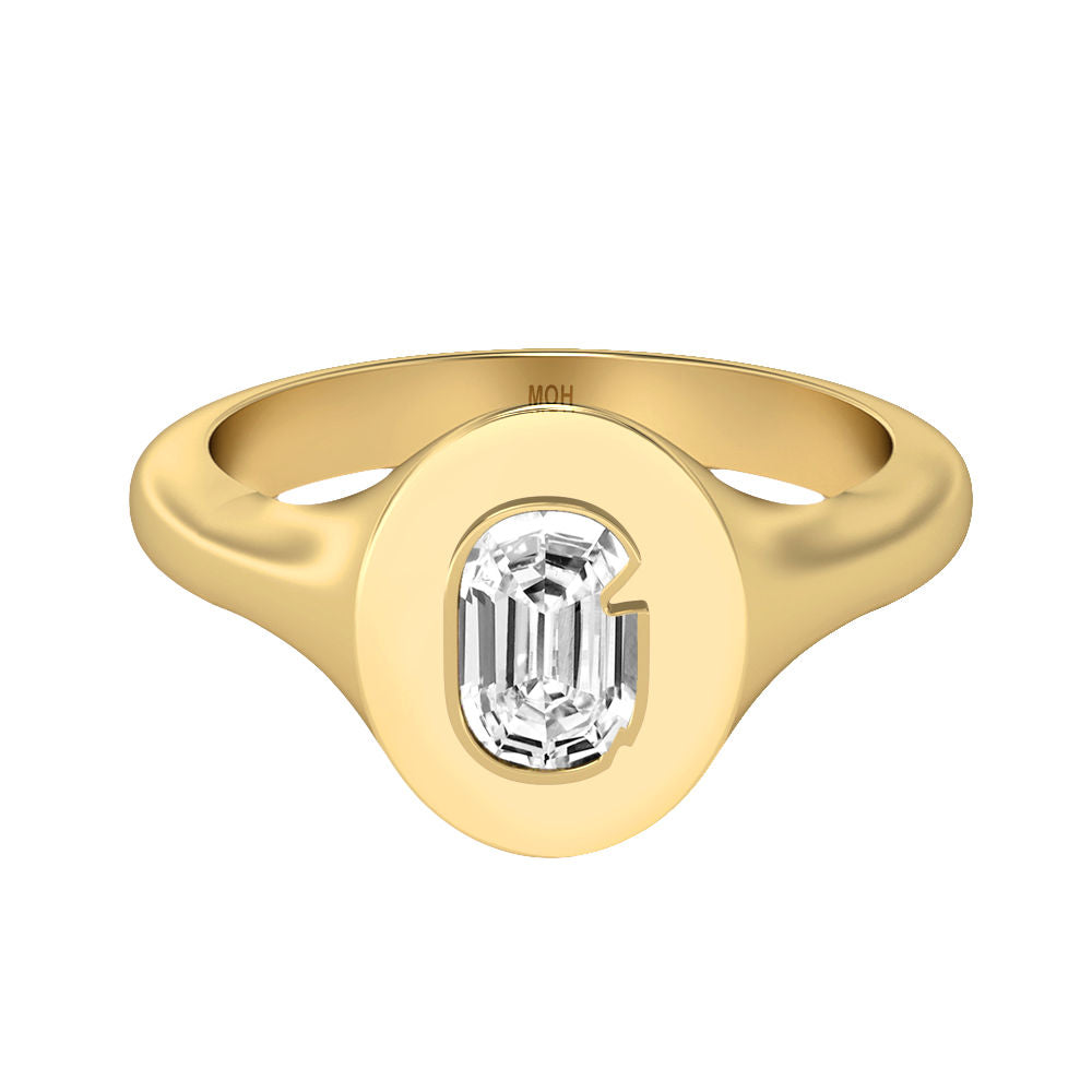 Alphabet 18K Gold Initial G Signet Ring w. Solitaire Lab-Grown Diamond