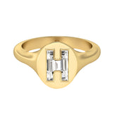 Alphabet 18K Gold Initial H Signet Ring w. Solitaire Lab-Grown Diamond