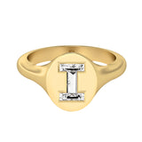 Alphabet 18K Gold Initial I Signet Ring w. Solitaire Lab-Grown Diamond