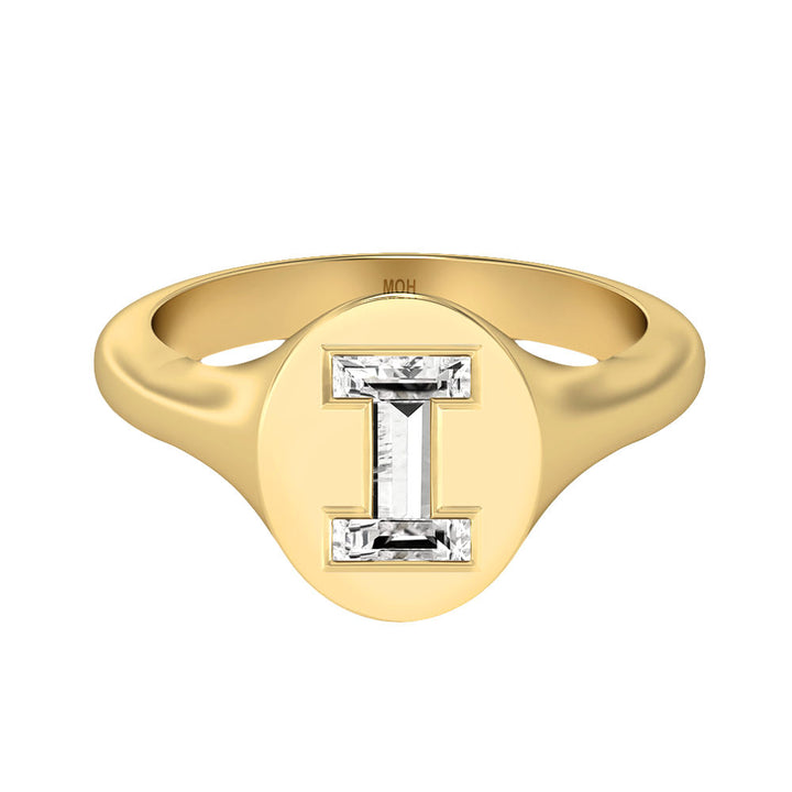 Alphabet 18K Gold Initial I Signet Ring w. Solitaire Lab-Grown Diamond
