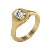Alphabet 18K Gold Initial O Signet Ring w. Solitaire Lab-Grown Diamond