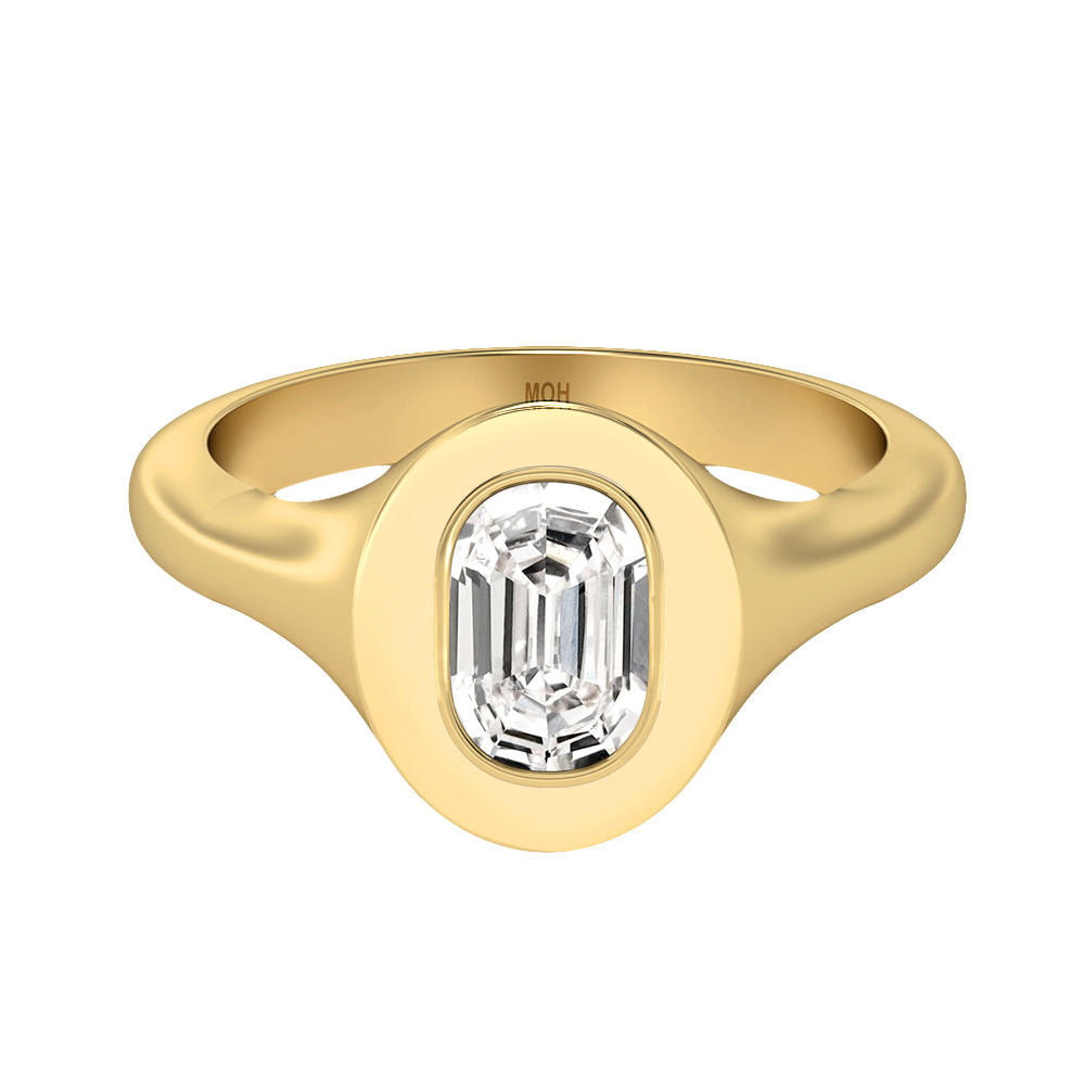 Alphabet 18K Gold Initial O Signet Ring w. Solitaire Lab-Grown Diamond