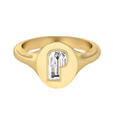 Alphabet 18K Gold Initial P Signet Ring w. Solitaire Lab-Grown Diamond