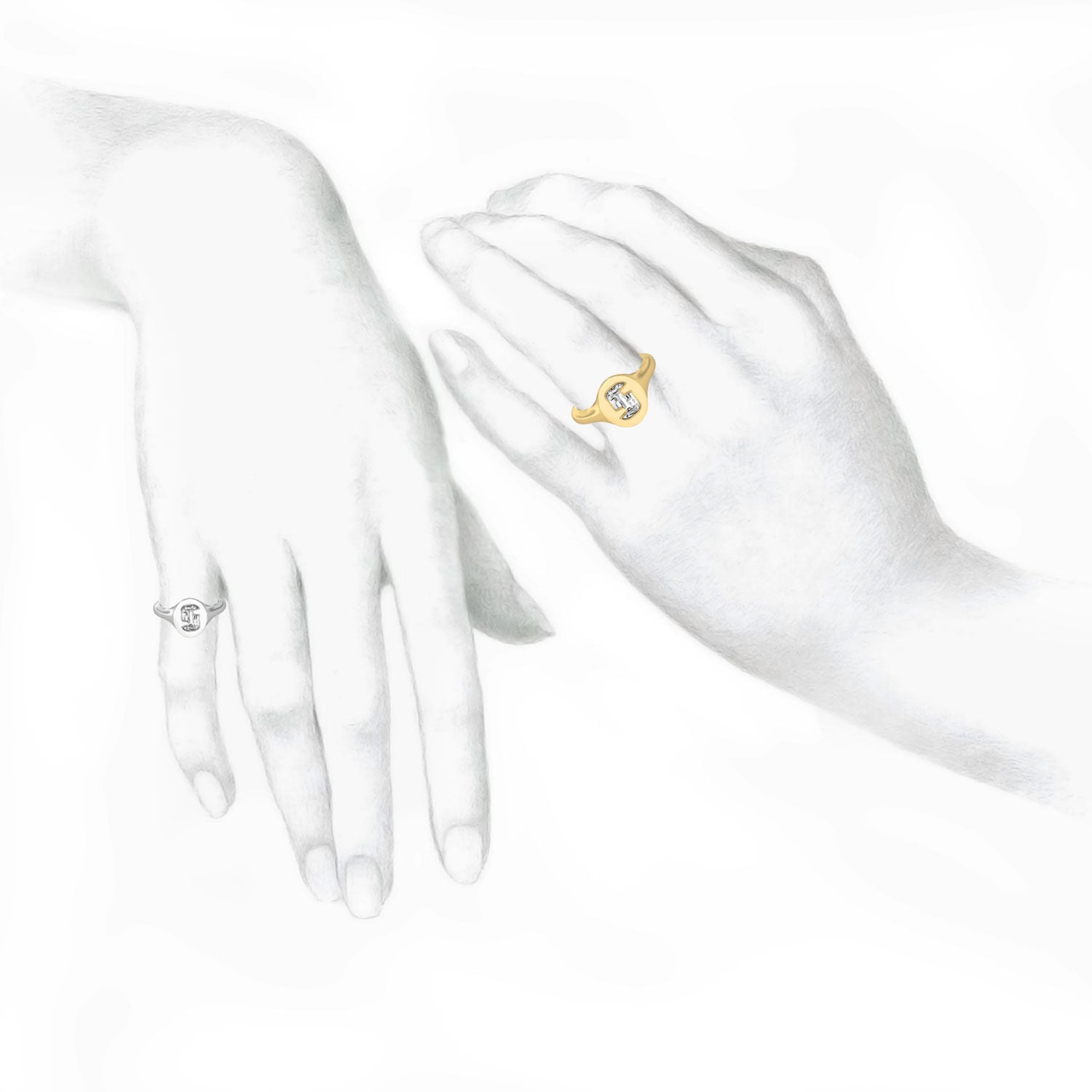 Alphabet 18K Whitegold Initial S Signet Ring w. Solitaire Lab-Grown Diamond