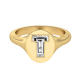 Alphabet 18K Gold Initial T Signet Ring w. Solitaire Lab-Grown Diamond