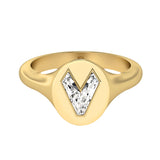 Alfabet 18K Guld Initial V Signet Ring m. Solitaire Lab-Grown Diamant