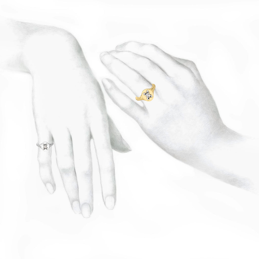 Alphabet 18K Gold Initial X Signet Ring w. Solitaire Lab-Grown Diamond